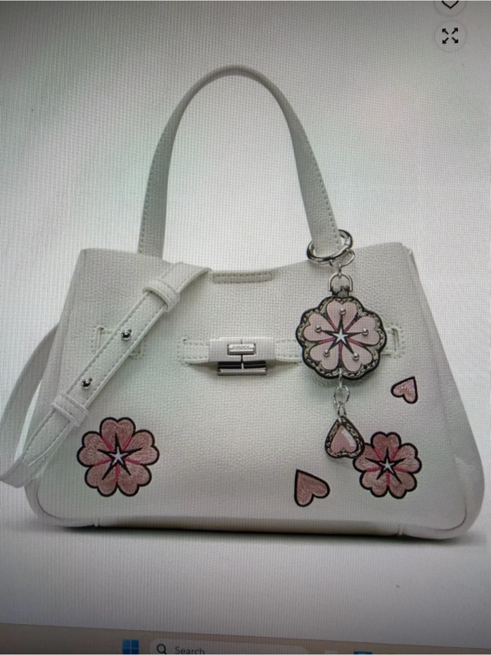 DKNY White Satchel with Pink Floral Charms